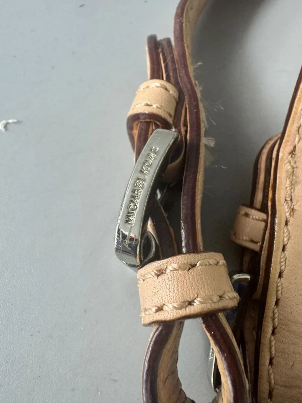 A Bundle of Michael Kors Tan Leather Double Straps w/ Silver-tone MK Logo Charm